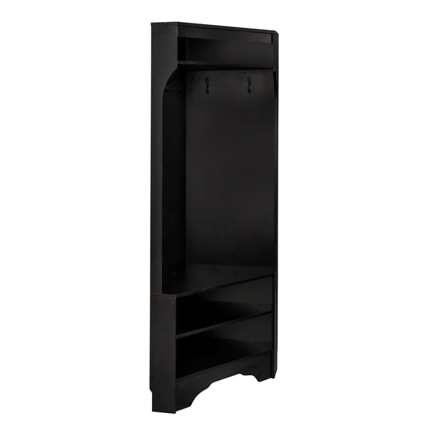 English Elm Minimalist White Corner Hall Tree with Bench Shoe Storage and Four Entryway Hooks N721P401788B