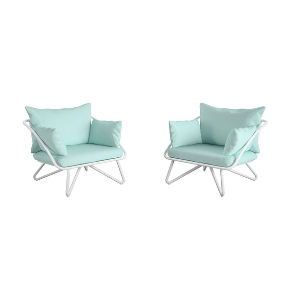 English Elm Teddi Outdoor Lounge Chairs 2-Pack with Cushions, Midcentury Curves, Rain Covers for Patio Comfort B2733P356774