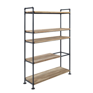 English Elm Brantley Industrial Bookshelf with Water Pipe Metal Frame, Powder-Coated Finish & 3 Wide Shelves Oak 49 L x 22 W x 9 H B2726S00229