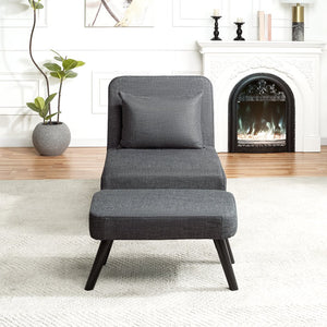 English Elm 3 Foldable Linen Chaise Lounge with Adjustable Backrest Footrest Detachable Pillow Convertible Sofa Bed for Small Spaces Grey 50.59 L x 27.76 W x 11.22 H W1716P280540