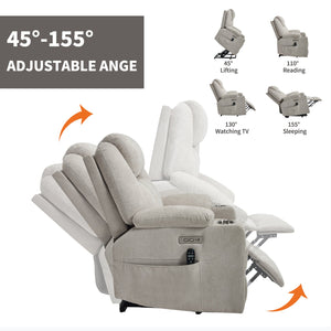 English Elm Up to 350 Lbs Chenille Power Lift Recliner with Massage Heating and Usb Charging Ports Beige W3224S00027