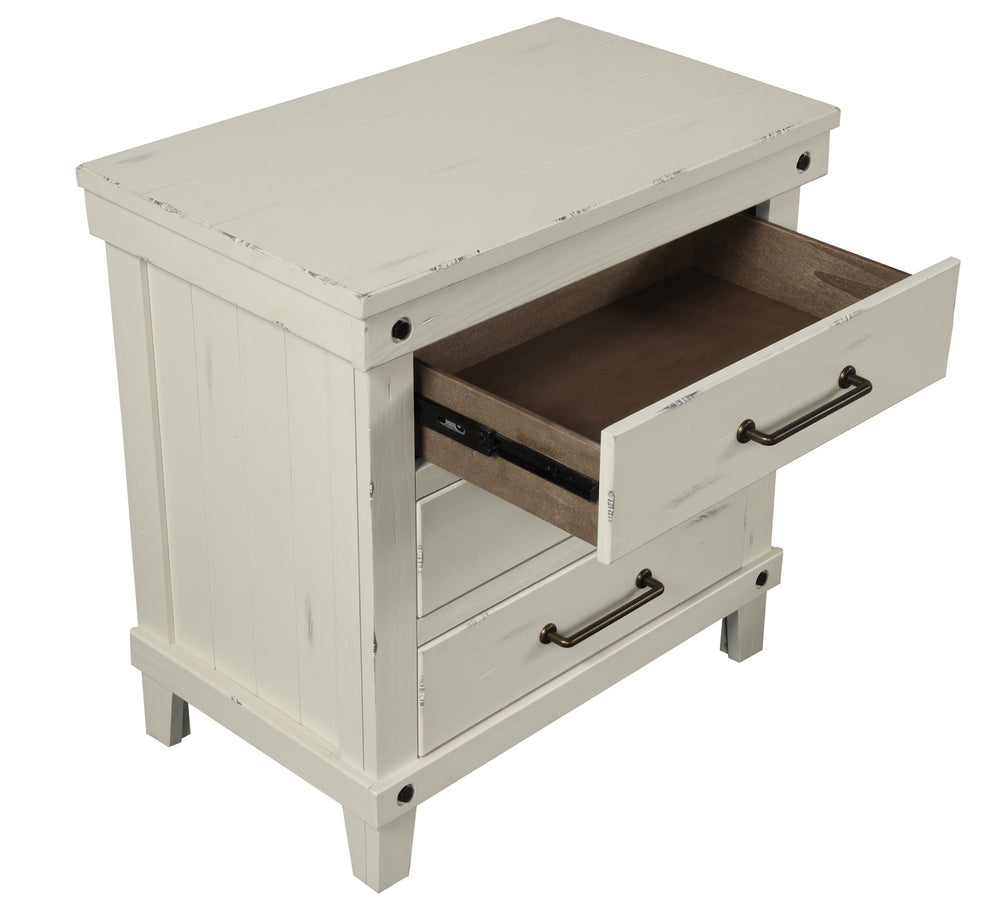 English Elm 3 Solid Wood Nightstand with USB Charging Port and Three Storage Drawers, Custom Hardware Appeal White 30.5 L x 20 W x 31.5 H B2699P239134