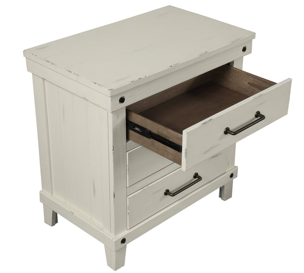 English Elm 3 Solid Wood Nightstand with USB Charging Port and Three Storage Drawers, Custom Hardware Appeal White 30.5 L x 20 W x 31.5 H B2699P239134