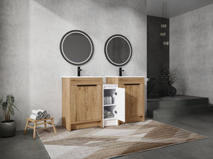 English Elm 60 Inch Freestanding Bathroom Vanity With Ceramic Sink, Soft-Close Doors & Ample Storage Solutions W999S00321