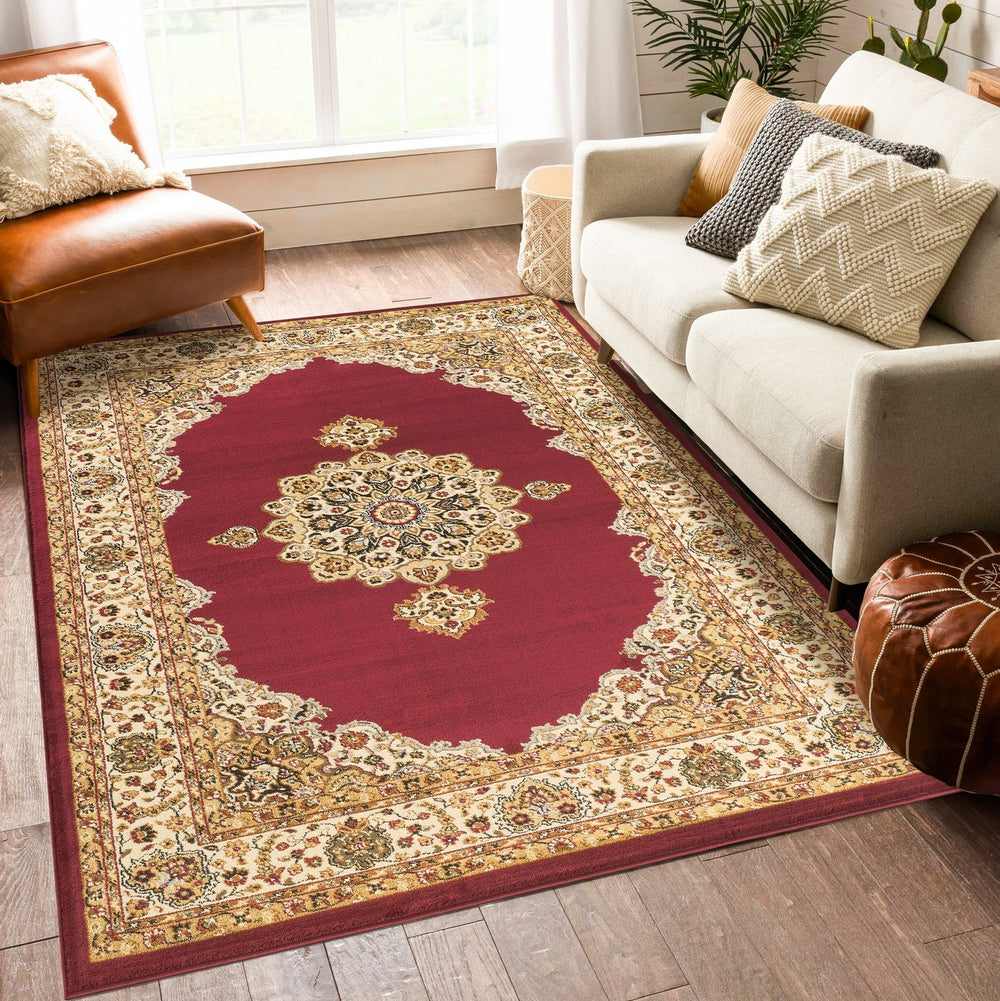 English Elm Classic Persian Medallion Area Rug Bold Red Oriental Pattern for Living or Dining Rooms B186P452271