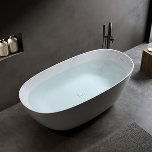 English Elm 65'' Resin Stone Freestanding Soaking Tub Ergonomic Matte White Spa Bath W2753P340262