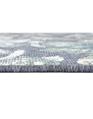 Unique Loom Outdoor Coastal Cicek Machine Made Floral Rug Blue, Ivory/Green/Gray 7' 1" x 7' 1"