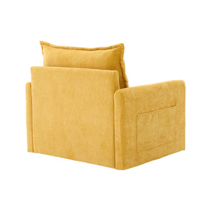 English Elm UNITED Swivel Barrel Chair with Chenille Upholstery, 360° Smooth Rotation, Padded Arm Comfort and Side Pockets for Living Room Relaxation Mustard yellow W1568P290085