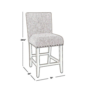 English Elm Fabric Upholstered Counter Stool with Nailhead Trim Solid Wood Frame Kitchen Seating B056P412648
