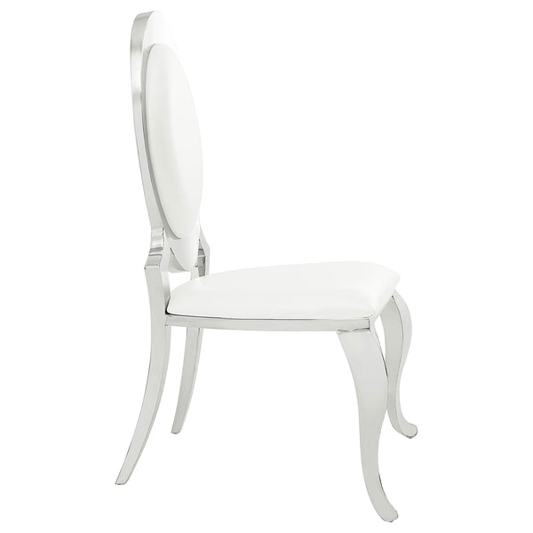 English Elm Chester Cream White Upholstered Dining Side Chairs Set of 2 — Chrome Frame, Oval Back, Easy-Clean Faux Leather B062S01287