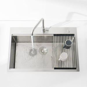 English Elm Stainless Steel Single Bowl Overmount Kitchen Sink with Cutting Board and Colander T3177P296186