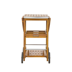 English Elm Outdoor Acacia Wood Rolling Bar Cart with Foldable Top and Removable Serving Trays N779P374686T