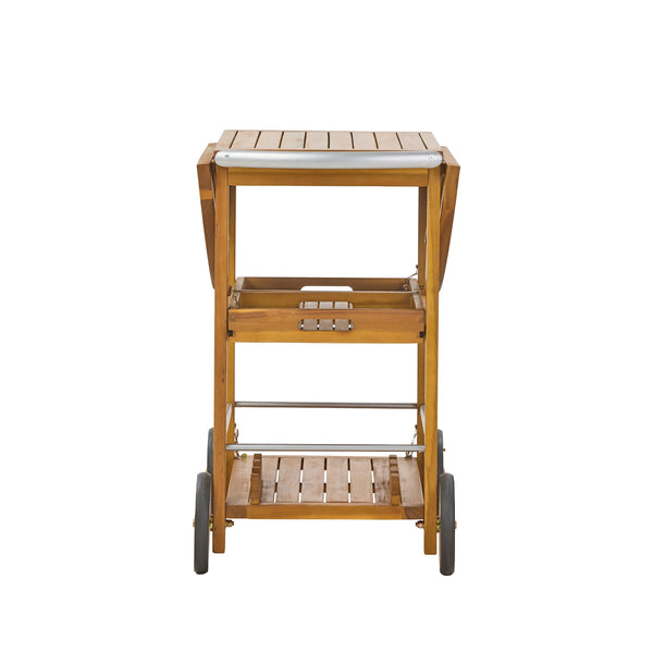 English Elm Outdoor Acacia Wood Rolling Bar Cart with Foldable Top and Removable Serving Trays N779P374686T