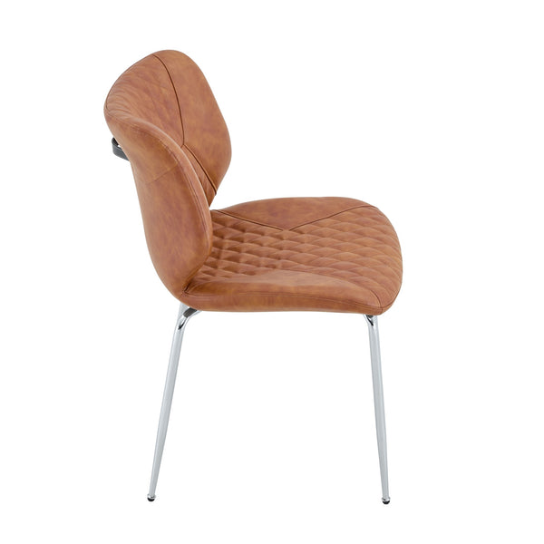 English Elm Dark Oil Waxed Faux Leather Dining Chair Set with Diamond Tufted High Back Metal Legs Brown W3493P444745