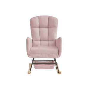 English Elm Beige Plush Teddy Fabric Rocking Chair High Back Armchair for Nursery or Reading Nook Pink W3985P386791