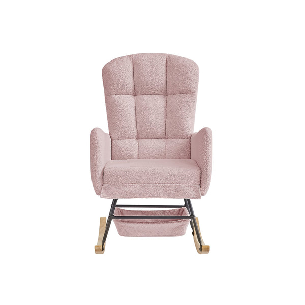 English Elm Beige Plush Teddy Fabric Rocking Chair High Back Armchair for Nursery or Reading Nook Pink W3985P386791
