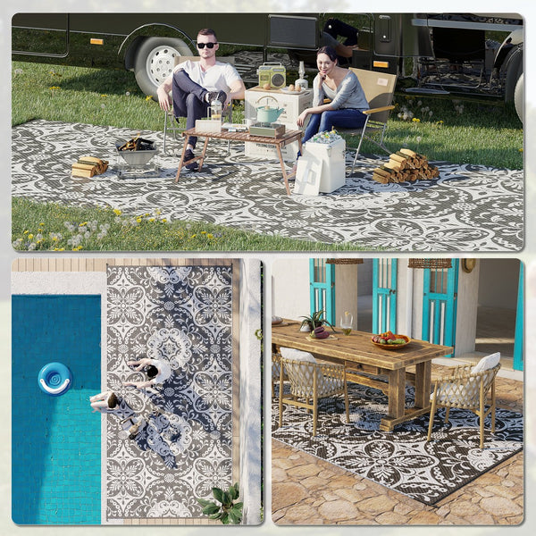English Elm Outsunny Reversible Polypropylene Outdoor Rug 9x12 Striped Waterproof Mat with Carry Bag W2225P174541