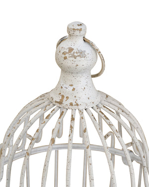 English Elm S/2 Victorian Iron Birdcage Lanterns Whitewashed Finial Tops Farmhouse Candle Holders W2078P495667