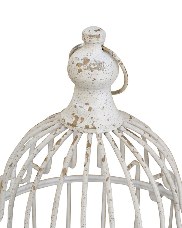 English Elm S/2 Victorian Iron Birdcage Lanterns Whitewashed Finial Tops Farmhouse Candle Holders W2078P495667