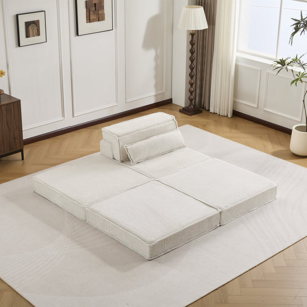 English Elm Compression Mahjong Sofa - Convertible, No Assembly Floor Bed With Memory Foam & Ottoman, White W3723S00043