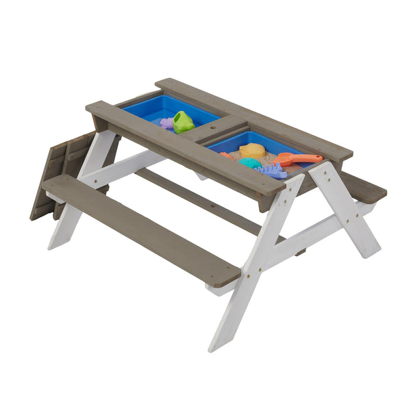 English Elm Wooden Cedar Kids Outdoor Picnic Activity Table with Shade Umbrella for Backyard Play D720094435