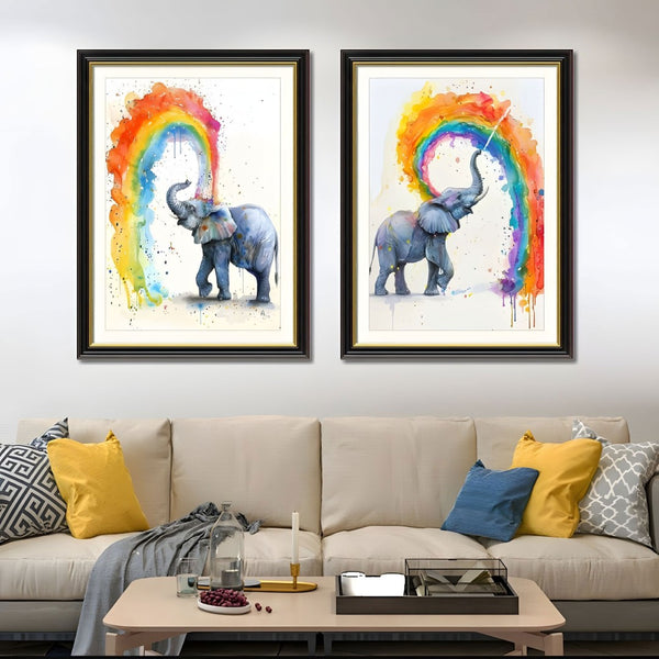 English Elm Set Of 2 Colorful Elephant Prints – Modern Framed Wall Art With Replaceable Canvas For Kids & Living Rooms T3976P383241-GIGA