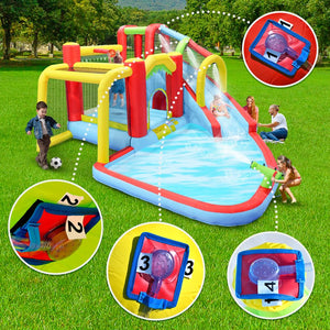 English Elm 7 in 1 Inflatable Backyard Water Park with Slide Splash Pool Climbing Wall and Bouncer W167790010