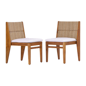 English Elm Acacia Hardwood Outdoor Dining Chairs with Wicker Detail and Cushions Set of 2 N772P384695T
