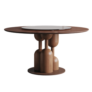 English Elm 59-inch Solid Oak Live Edge Round Dining Table Wabi-sabi Style Seats 8 with Glass Lazy Susan W2700S00135