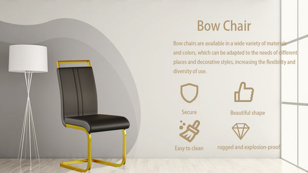 English Elm Modern Black Faux Leather High Back Dining Chair Set with Gold Plated Metal Legs W3732P386859