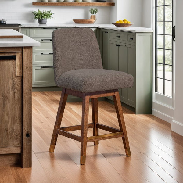 English Elm Amelia Boucle Upholstered Swivel Counterstool with Rubberwood Base for Kitchen Islands B2736P464894