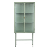 English Elm Mint Green Tall Freestanding Display Cupboard Stylish Fluted Glass Storage Cabinet With Glass Doors Three Detachable Shelves Bottom Space For Office Dining Room Living Room Bedside (Old Sku:W68743736)