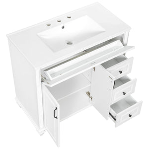 English Elm 36" Elegant Bathroom Vanity With Ceramic Sink, Solid Wood Cabinet, Modern Storage & Black Handles N725P356069K