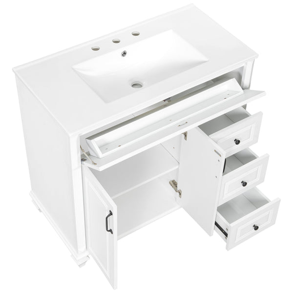 English Elm 36" Elegant Bathroom Vanity With Ceramic Sink, Solid Wood Cabinet, Modern Storage & Black Handles N725P356069K
