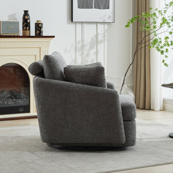 English Elm 40.55"w Chenille Swivel Chair Oversized Round Accent Seat with 360 Degree Base W1298P248769