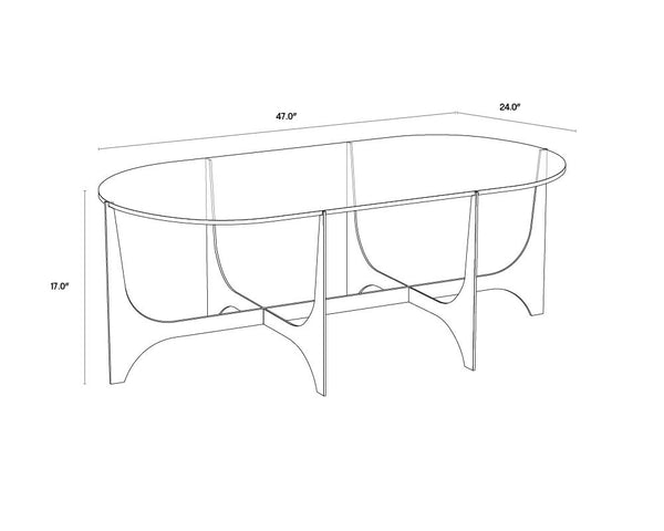 Sunpan Juliane Coffee Table - Contemporary Sculpted Base with 10mm Tempered Glass & Antique Brass Finish
