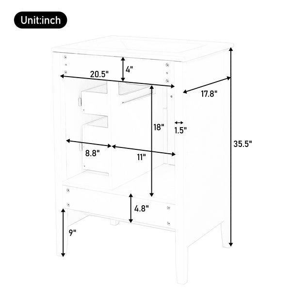 English Elm [video] 24 Inch Farmhouse Bathroom Vanity with Sink Pine Wood Mdf Soft Close Storage N759P415299G