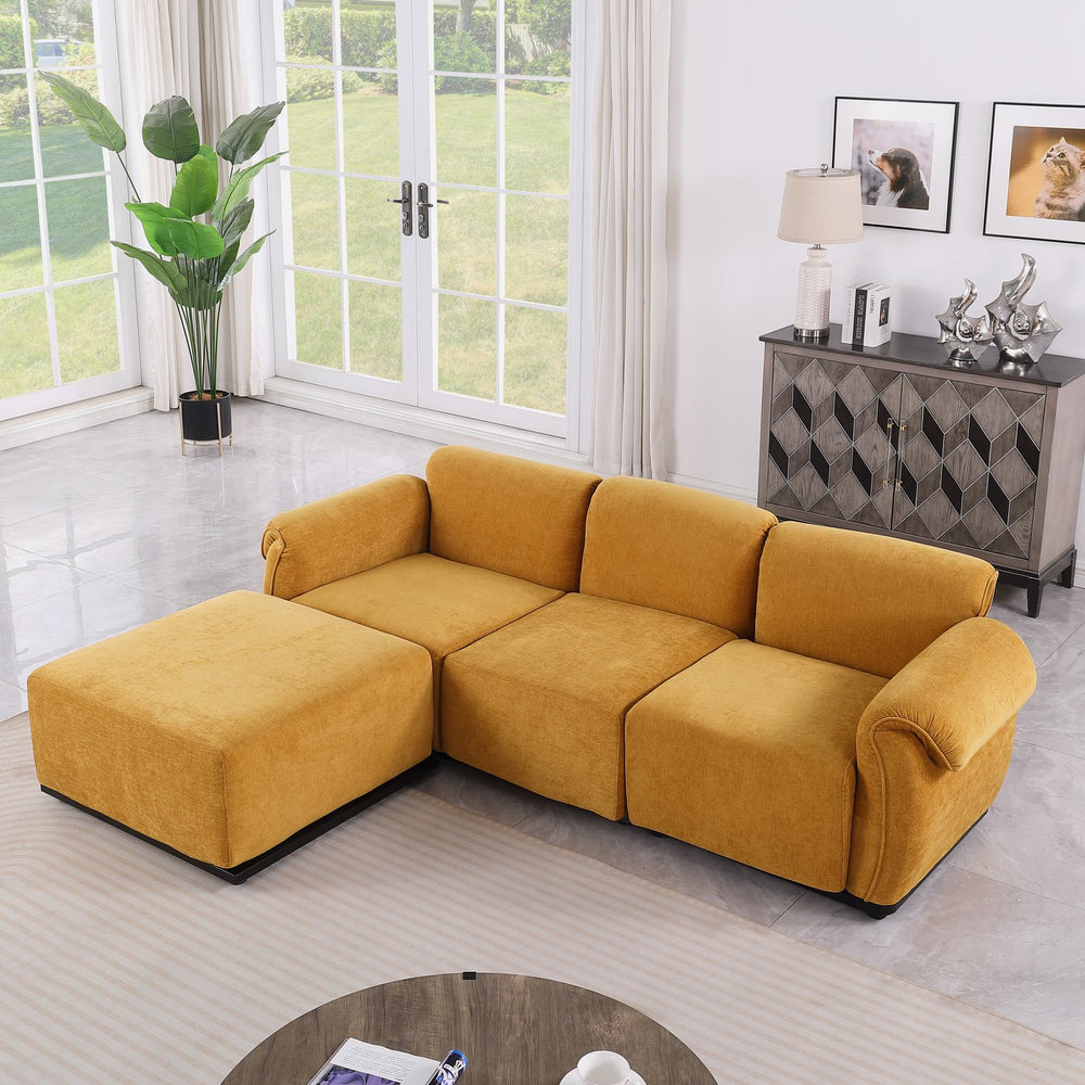 English Elm 102 Inch Linen Modular Sectional Sofa with Hidden Storage and Cloud Cushion Comfort Yellow W1099S00197