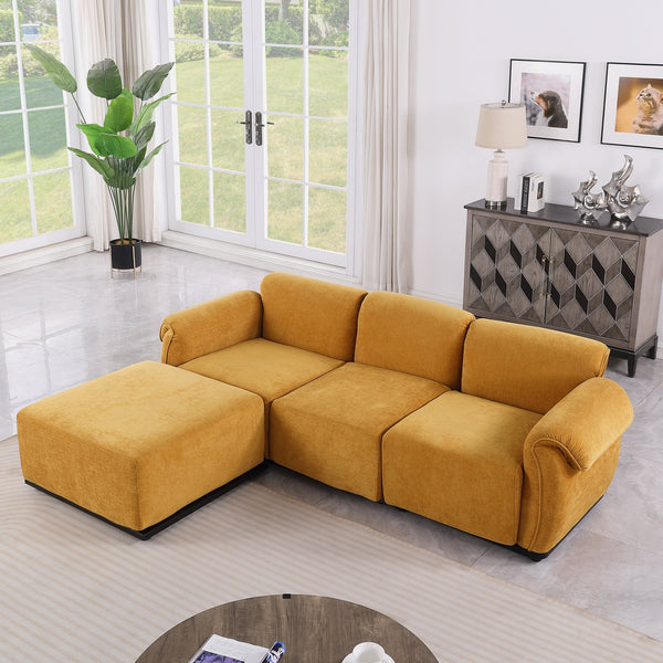 English Elm 102 Inch Linen Modular Sectional Sofa with Hidden Storage and Cloud Cushion Comfort Yellow W1099S00197