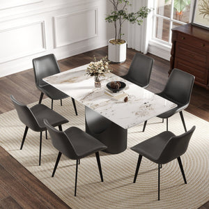 English Elm 63" Modern Artificial Stone Dining Table With Black Iron Legs - Seats 6-8, Elegant & Durable Design W1535S00562