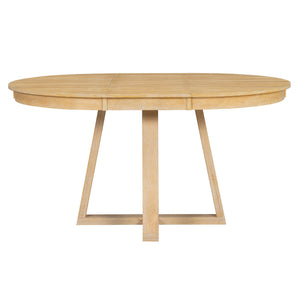 English Elm Trexm Retro 5 Piece Extendable Round Dining Set with Button Tufted Upholstered Chairs Natural ST000094AAN-2026