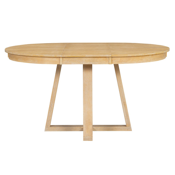 English Elm Trexm Retro 5 Piece Extendable Round Dining Set with Button Tufted Upholstered Chairs Natural ST000094AAN-2026