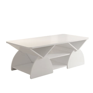 English Elm Engineered rounded corner rectangular coffee table with 6 cubbies, spacious tabletop, durable melamine finish White W2899P372759