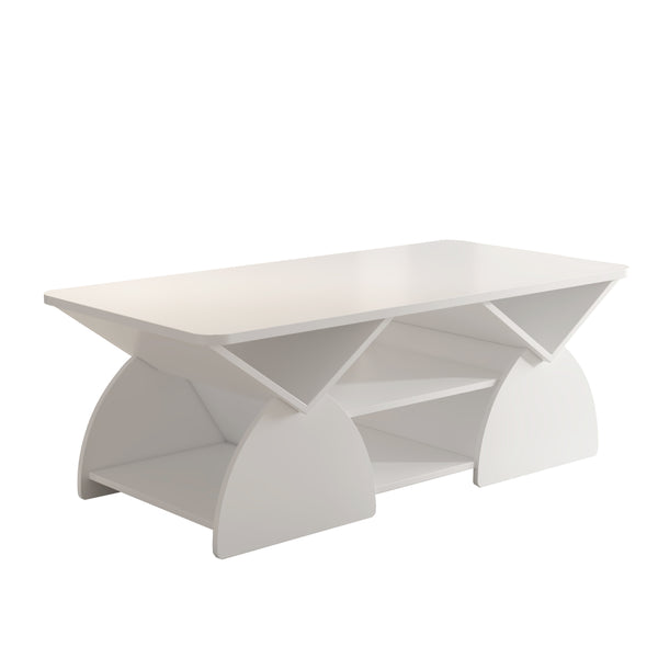 English Elm Engineered rounded corner rectangular coffee table with 6 cubbies, spacious tabletop, durable melamine finish White W2899P372759