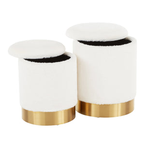English Elm Contemporary Cream Plush Nesting Ottoman Duo with Glam Gold Metal Base for Living Rooms B202P223732