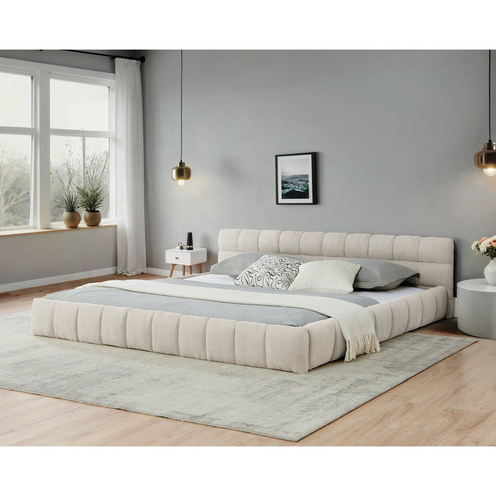 English Elm California King Upholstered Bed Frame - Plush Chenille Fabric, Solid Platform, No Box Spring Needed! W487P311322