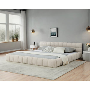 English Elm California King Upholstered Bed Frame - Plush Chenille Fabric, Solid Platform, No Box Spring Needed! W487P311322