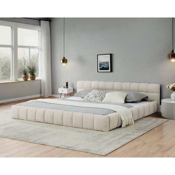 English Elm California King Upholstered Bed Frame - Plush Chenille Fabric, Solid Platform, No Box Spring Needed! W487P311322