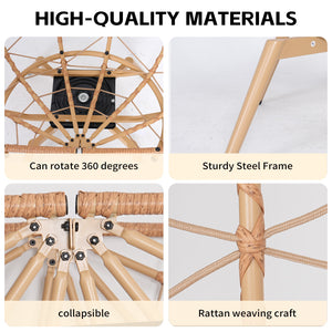 English Elm Oversized Swivel Rattan Egg Chair with Plush Cushions for Patio or Indoor Lounging T5880P501005