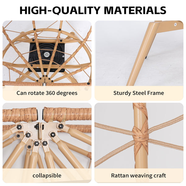 English Elm Oversized Swivel Rattan Egg Chair with Plush Cushions for Patio or Indoor Lounging T5880P501005